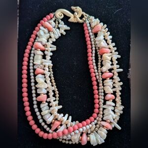 Vintage Napier Elegant Coral and Cream Beaded Choker with Seahorse Toggle